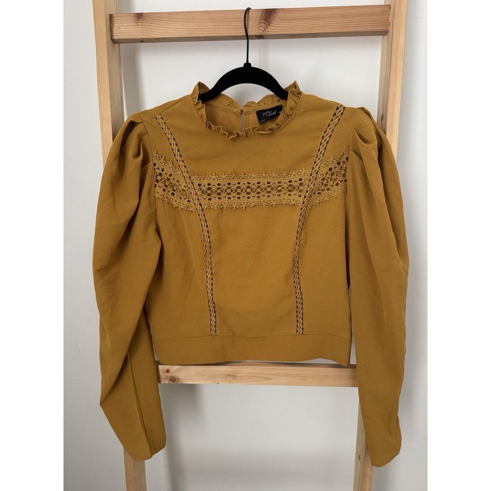 Milk & Honey Mustard Yellow Golden Cropped Blouse Long Sleeve Boho (B2)